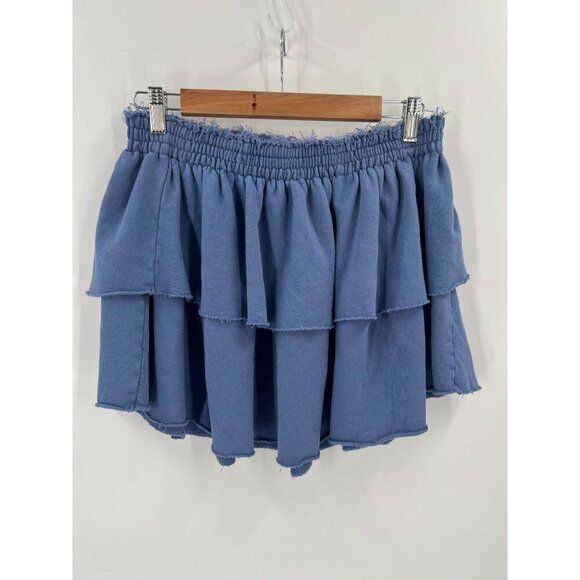 Aerie Women's XL Blue Pull-On Terry Cloth Weekend Ruffle Tiered Mini Skirt - Picture 1 of 9